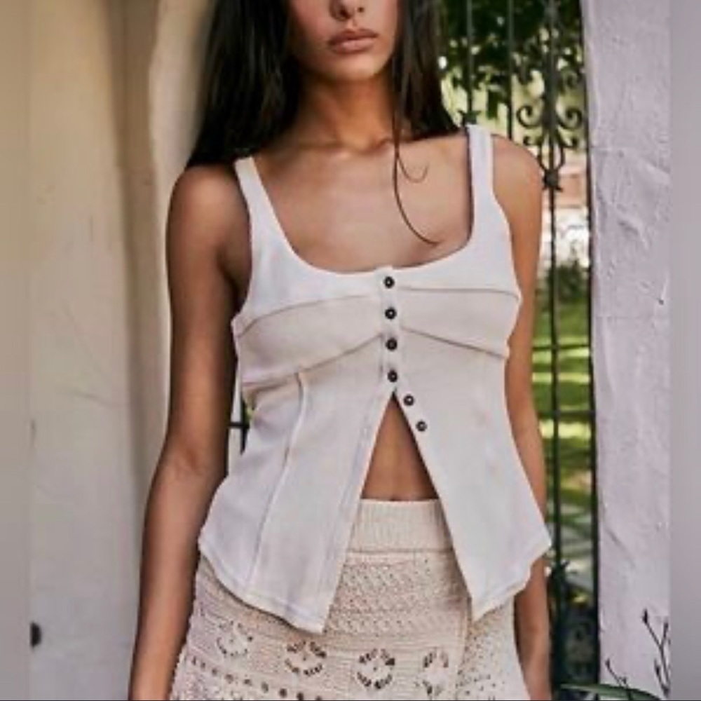 Free People Beach Marie Tank Button Down Corset Tank Black Small New NWOT - Picture 5 of 12